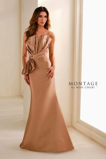 Montage M3104 mother of the bride groom strapless elegant graphic striking black tie red carpet gown