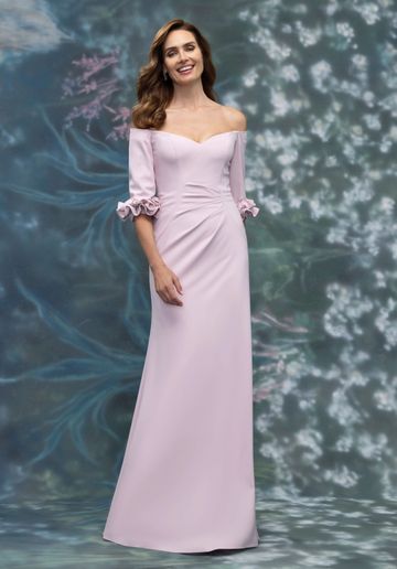 MGNY 2070026 off the shoulder mother of the bride groom flattering ruched ruffles spring sleeves
