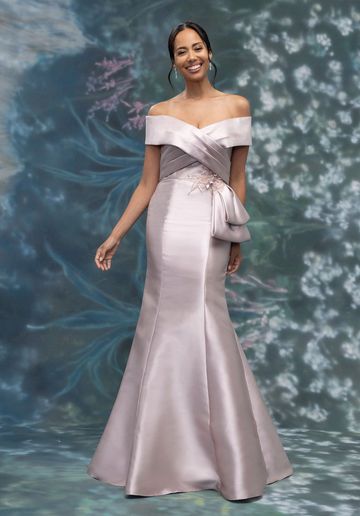 MGNY 2070031 Mikado satin off the shoulder elegant classic mermaid mother of the bride groom gown