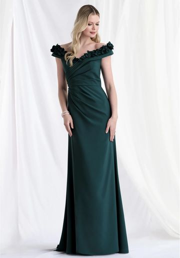 MGNY 73183 off shoulder floral wrap style gown flattering wedding guest mother of the bride groom