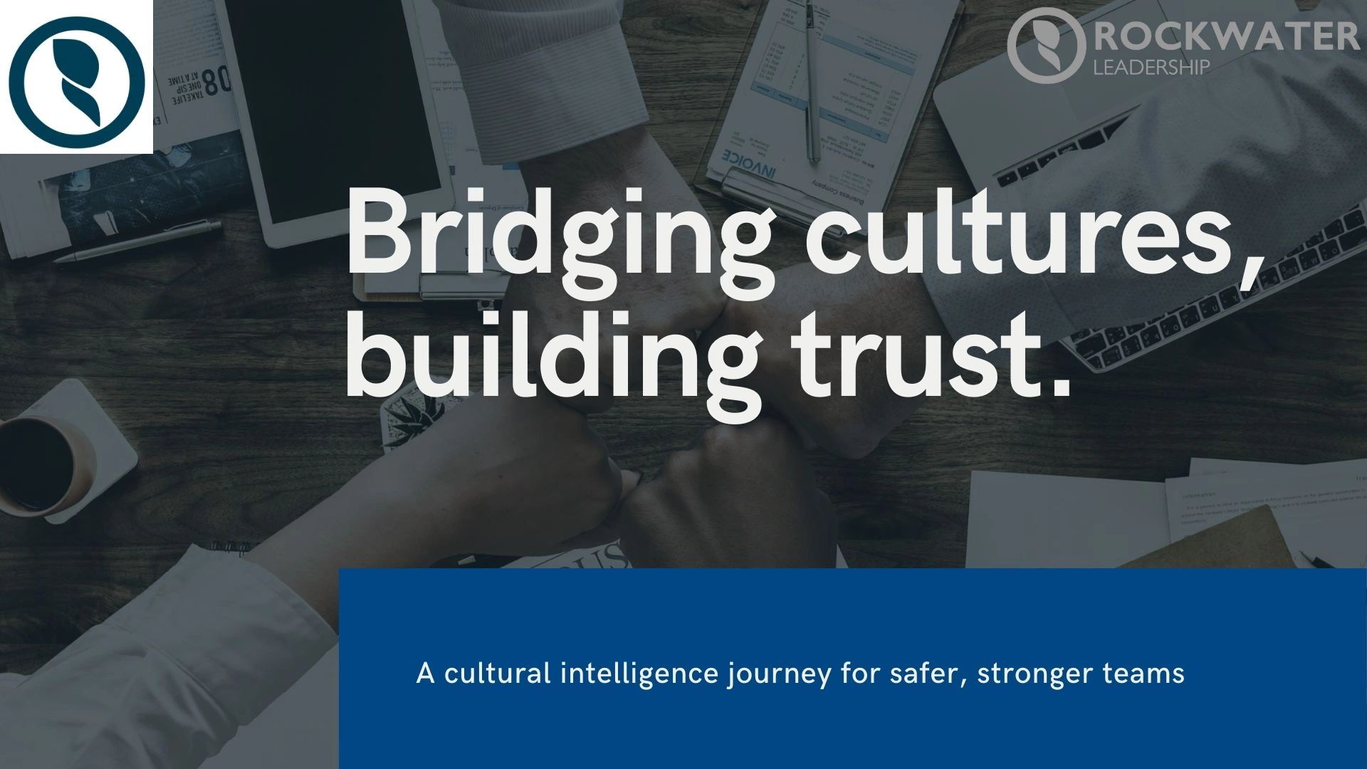 Team members fist bump over a desk, symbolizing trust and cultural connection.