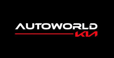 Autoworld Kia logo with a modern design on a black background.