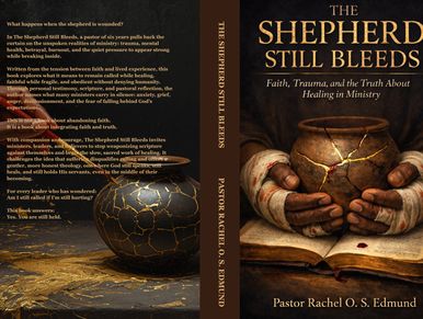 Book cover of 'The Shepherd Still Bleeds' with cracked pot imagery and healing theme.