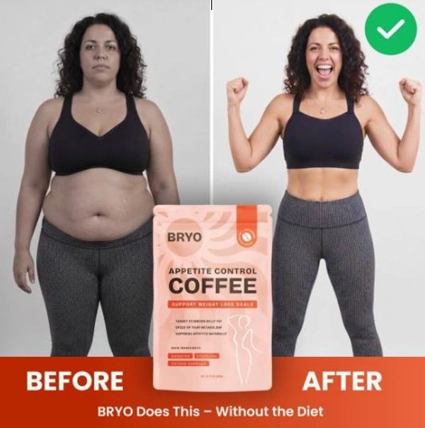 Before and after weight loss with Bryo Appetite Control Coffee.
