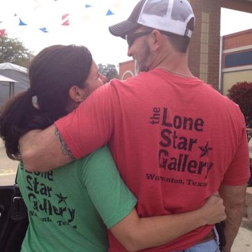 Husband and wife hugging