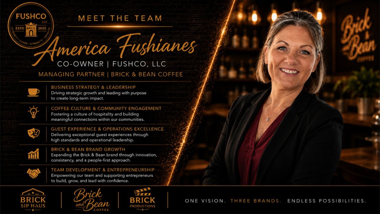 America Fushianes, co-owner of Fushco, LLC and managing partner at Brick &amp; Bean Coffee, leading growth and community engagement.