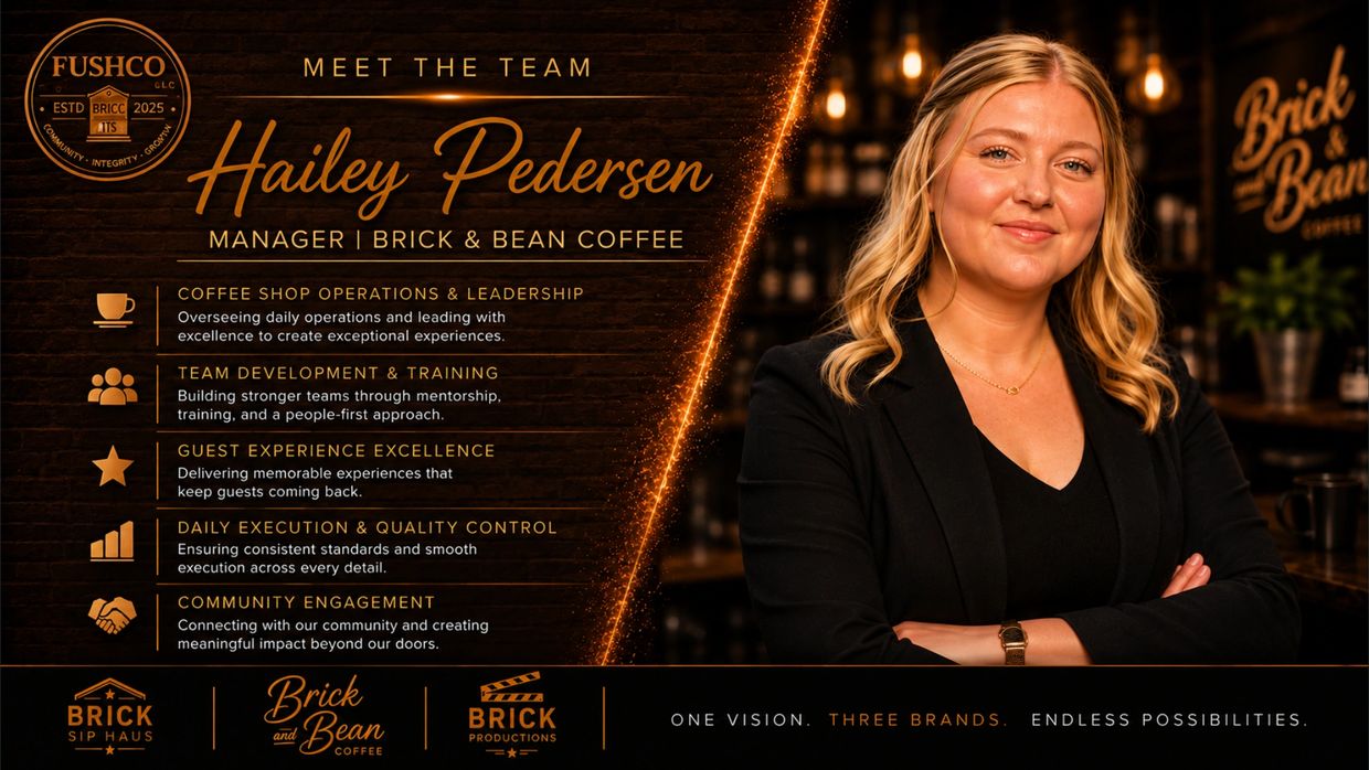 Hailey Pedersen, manager of Brick &amp; Bean Coffee, leading with excellence and community engagement.