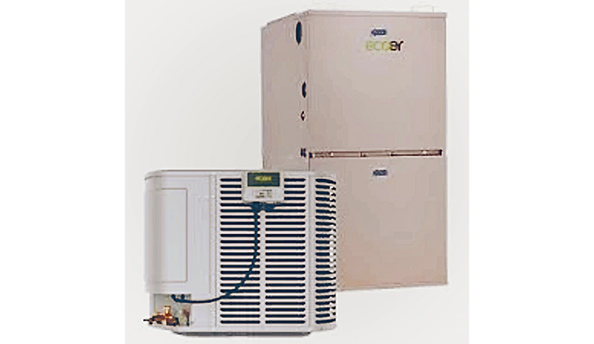 Two HVAC units, one compact and one tall, placed side by side.