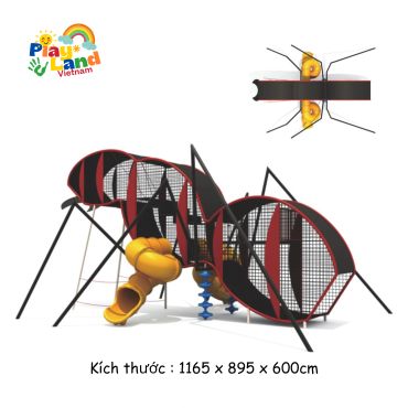 Large ant-shaped playground structure with slides and climbing nets.