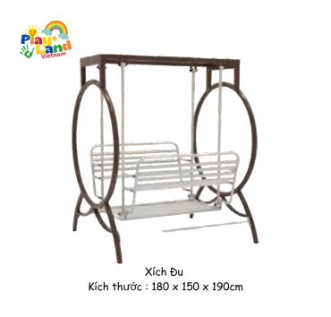 Outdoor metal swing with circular frame and bench seating, sized 180x150x190 cm.