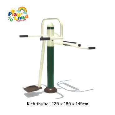 Children's playground climbing equipment with dimensions shown.