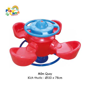 Red and blue children's merry-go-round from Play Land Vietnam.