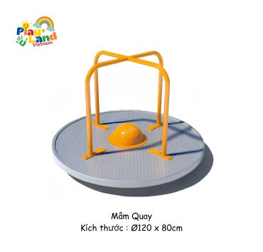 Yellow and gray playground merry-go-round for kids, made by Play Land Vietnam.