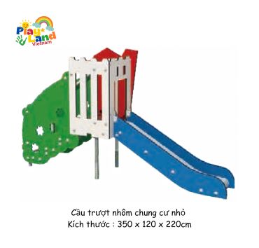 Small colorful playground slide with ladder and blue slide.