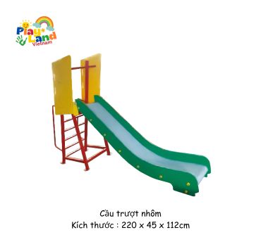 Colorful children's slide with ladder and protective sides.