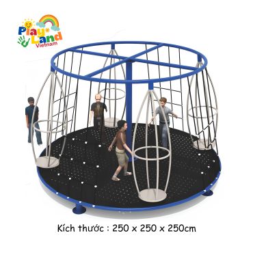 Children playing on a round climbing net structure at Play Land Vietnam.