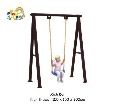 Child on a playground swing set with dimensions 150x150x200 cm.