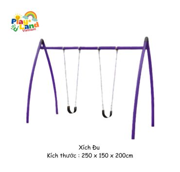Purple swing set with two swings, dimensions 250x150x200cm.