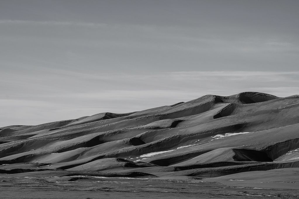Black & White of the dunes with snow 