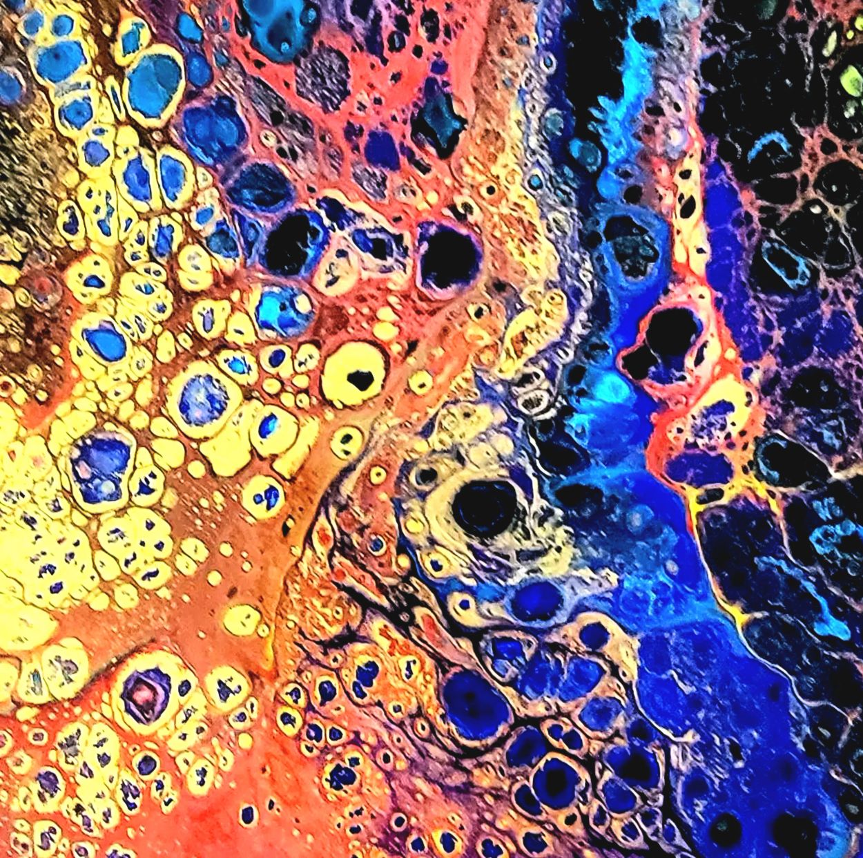 Colorful abstract art with bubble-like patterns.