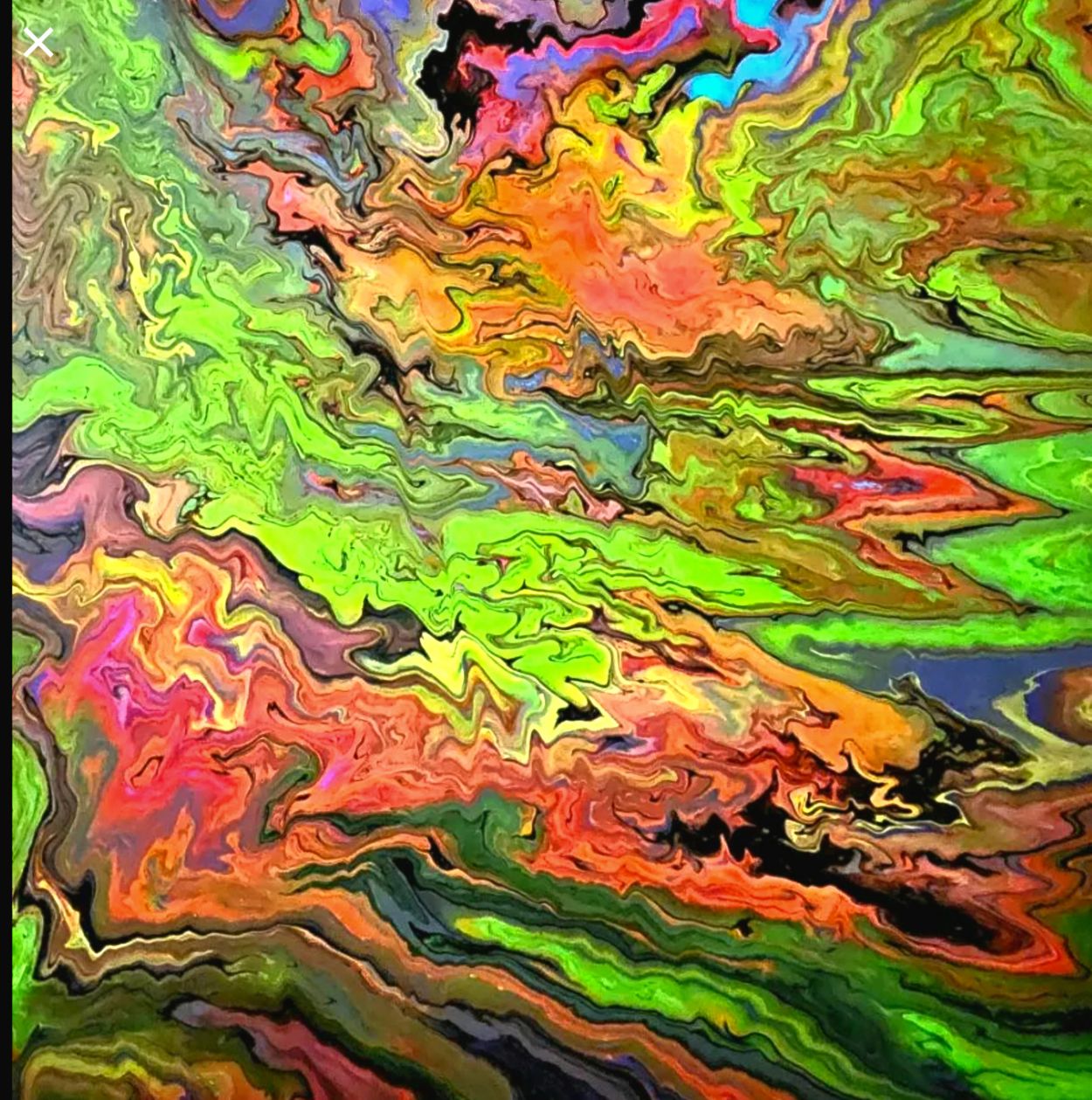 Vibrant abstract painting with swirling colors.