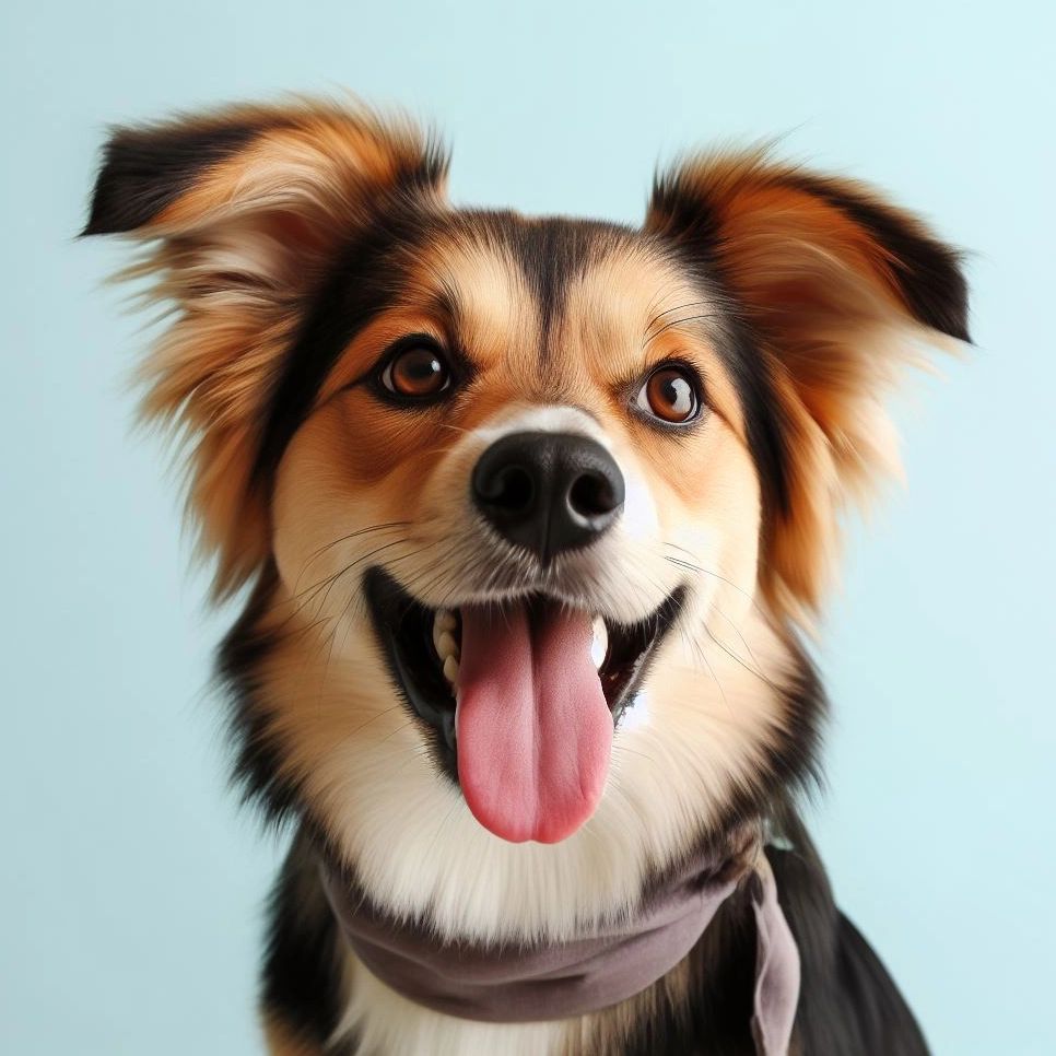 Cane felice con bocca aperta e lingua fuori
