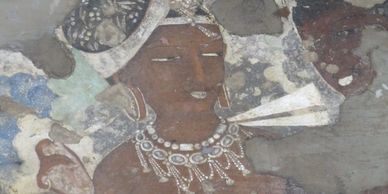 A spectacular wall painting in the Ajanta Caves near Aurangabad in Maharashtra 