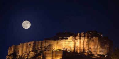 Mehrangarh fort in Jodhpur Rajasthan on a full moon night