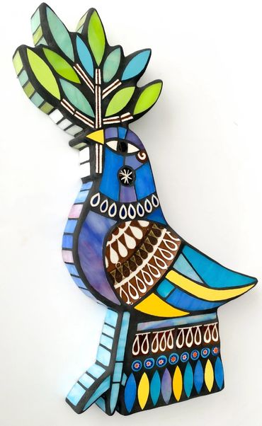 Handmade mosaic bird. Contemporary wall art.