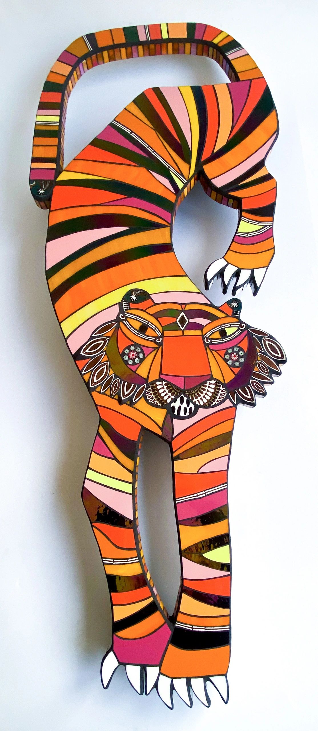 Tiger
Mixed media mosaic 
H:110cm, W:43 cm D2.5 cm