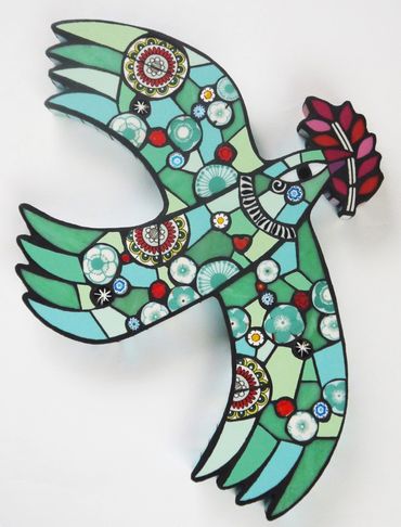 Handmade mosaic bird. Contemporary wall art.