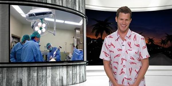 Tosh O wearing lobster shirt 