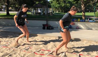Girls club volleyball players sports performance training with ladder drills, speed and agility.