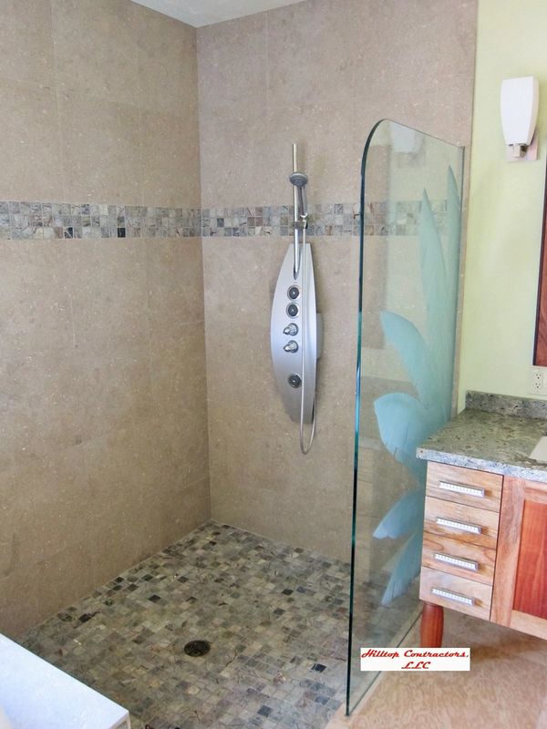 Marble tile primary bathroom in Wailea, Maui