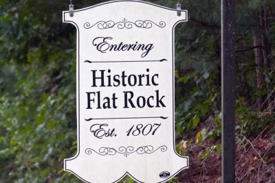 Sign indicating entry to Historic Flat Rock from 1807.
