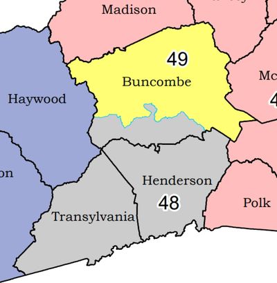 Map showing Buncombe and Henderson counties.