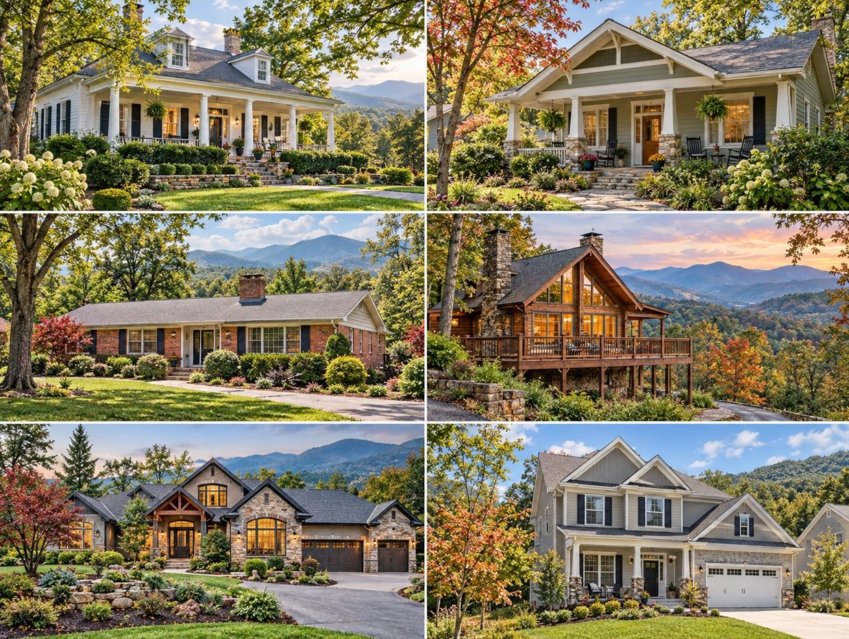 Beautiful houses with mountain views and lush greenery.