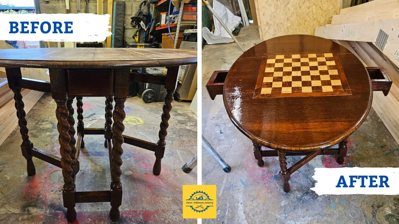 Bespoke chess table with storage created to customers requirements. 