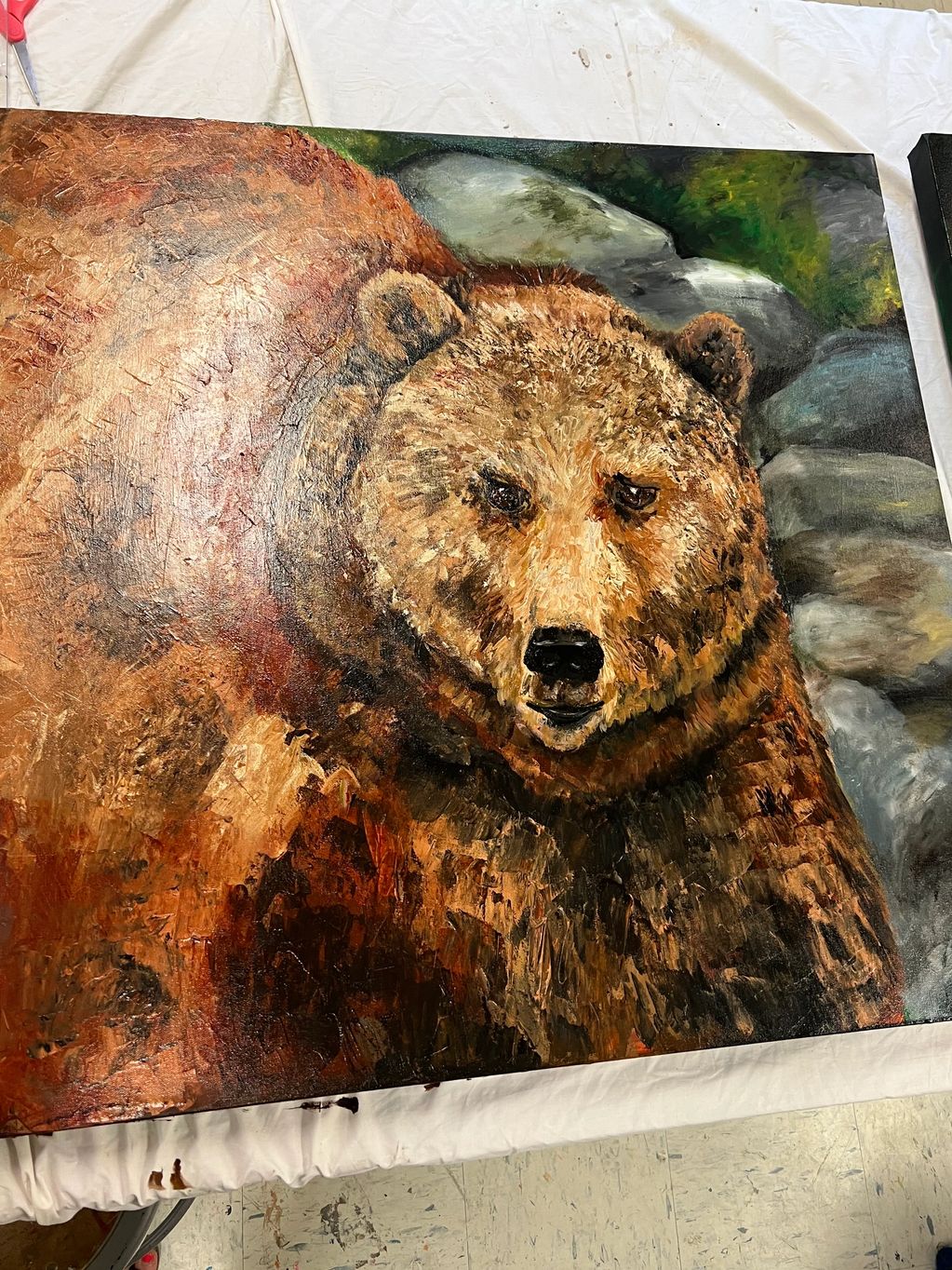 “Mamma Bear” 48x48 Mixed Media
James chose this image of a strong mamma bear - wonder why!
