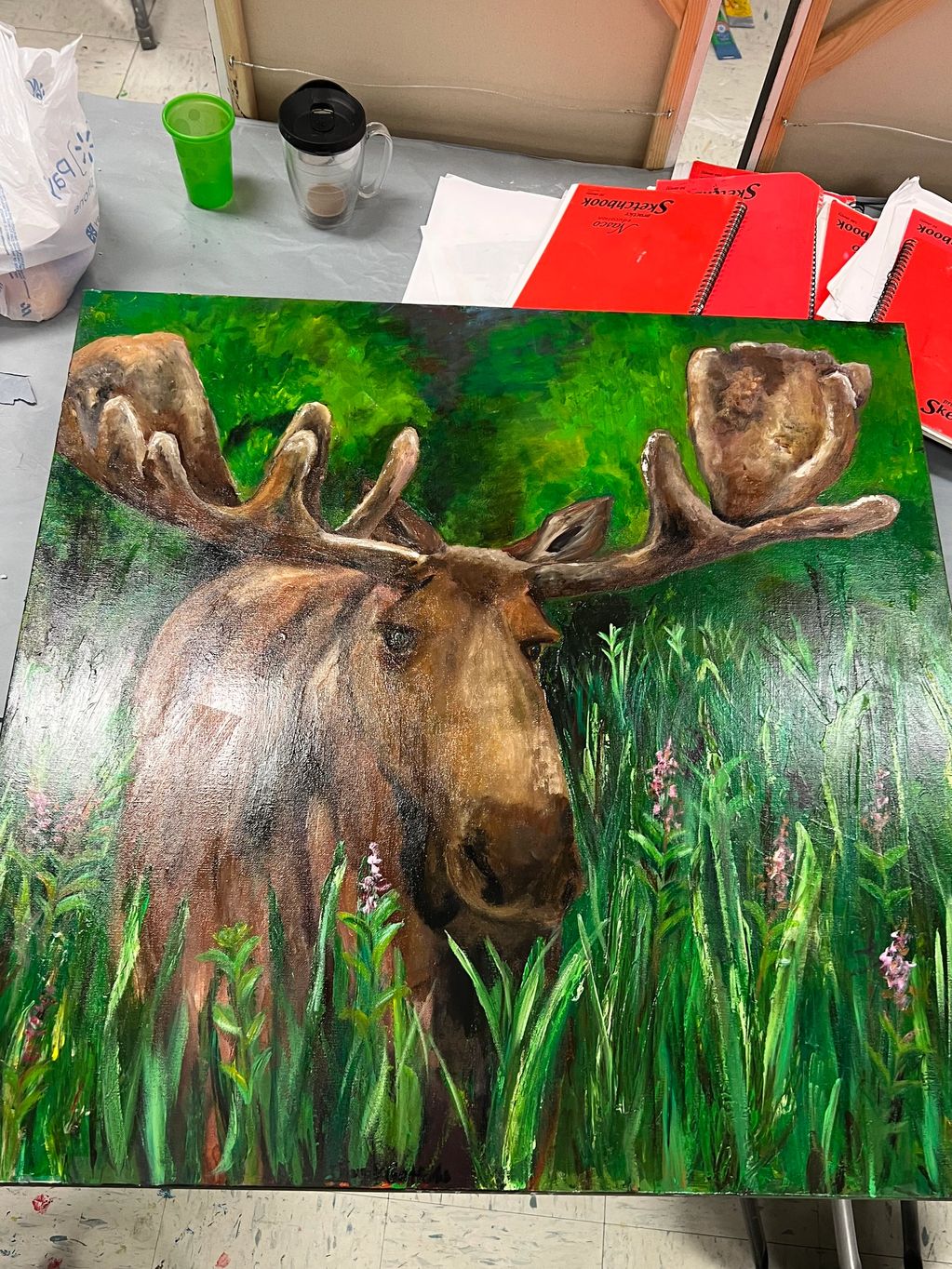 “Moose” 48x48 Mixed Media. 
James chose this moose for our collaboration.