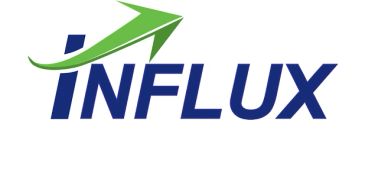 Logo with the word INFLUX and a green arrow