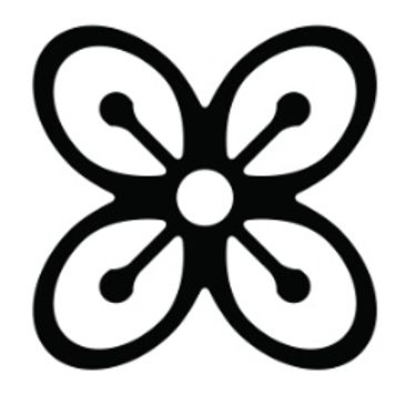 Stylized black flower with four petals on white background.