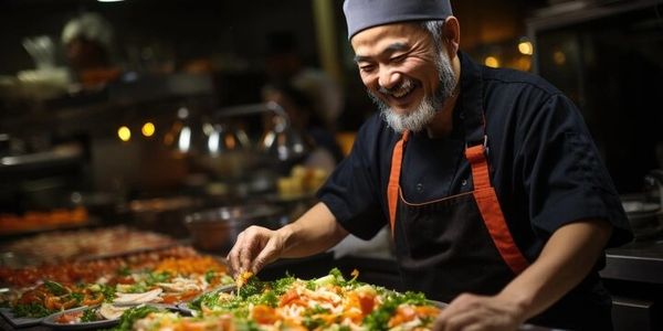 Asian Chef looking over food