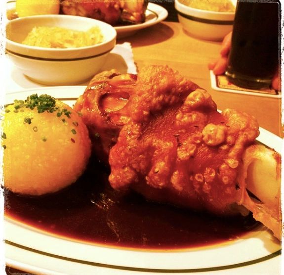 Schlenkerla's schweinhaxn with potato dumpling, gravy and rauchbier.  