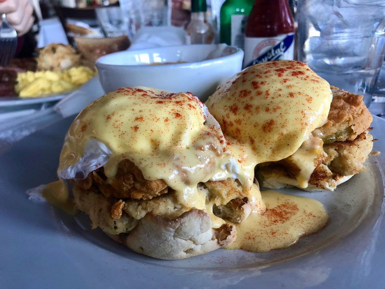 Crab cakes Benedict at Huey's Southern Cafe in Savannah, Georgia.