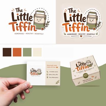 Logo and branding for The Little Tiffin, showcasing a cute tiffin box with earthy tones.