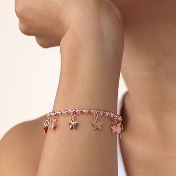 Bracciale elastico con stelle pendenti e cristalli di vetro colorato lavorazione artigianale