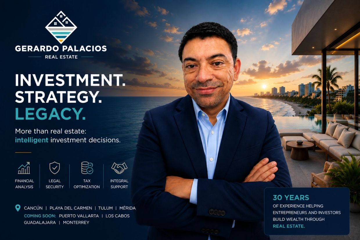 Gerardo Palacios promociona inversiones inmobiliarias inteligentes en destinos de playa.