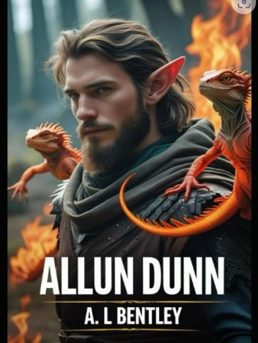 n elf-like warrior with pointed ears and two small dragon-like creatures against a fiery background.