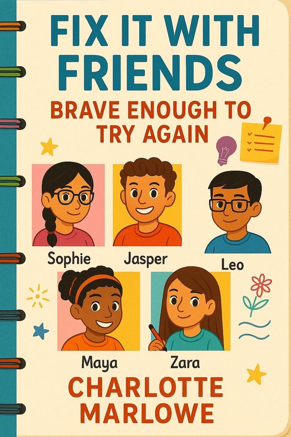 A diverse group of kids stands in a school hallway, smiling with confidence.